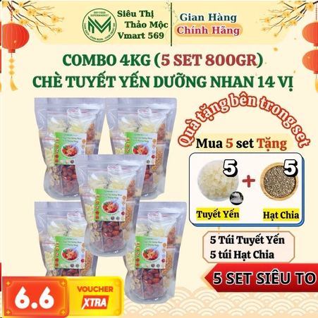 Combo 4kg nguyên liệu chè dưỡng nhan (5 set 800g) 14 vị thượng hạng, set nấu chè dưỡng nhan